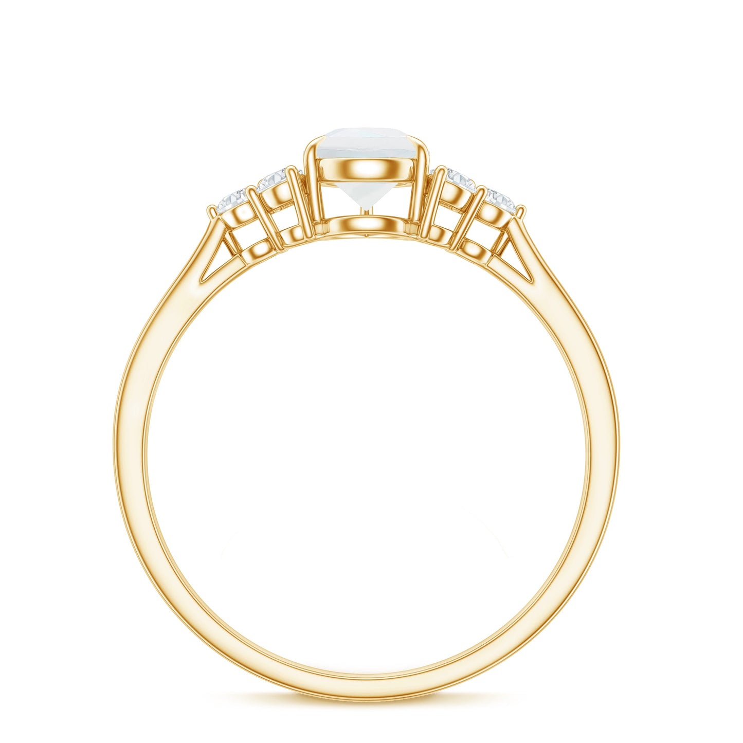 Pear Shape Moonstone Solitaire Ring with Diamond Trio
