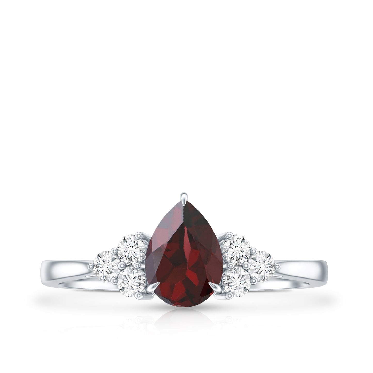 Natural 0.8 Carat Pear Shape Garnet Engagement Ring with Diamond
