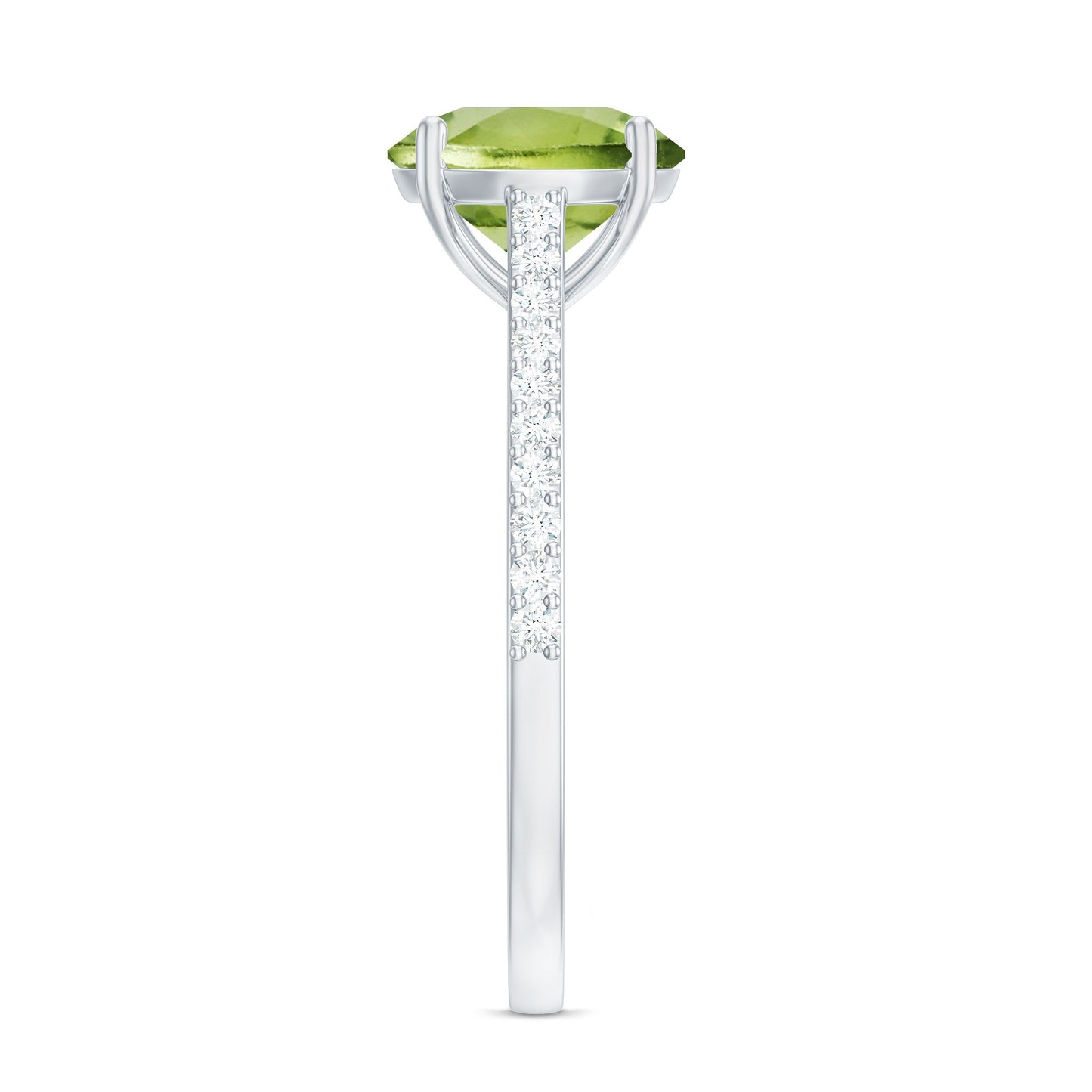 Natural 2 Carat Peridot Solitaire Engagement Ring with Diamond