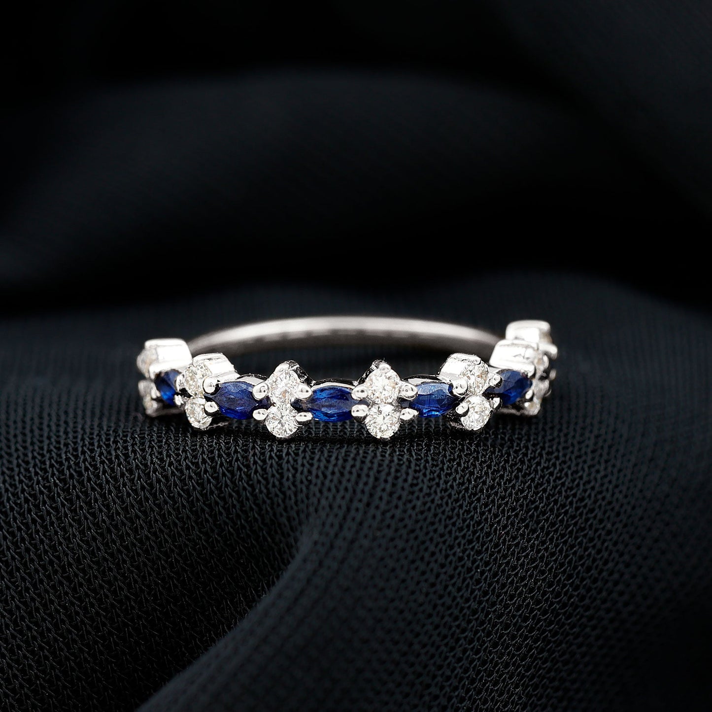 Real Blue Sapphire and Diamond Half Eternity Ring for Women