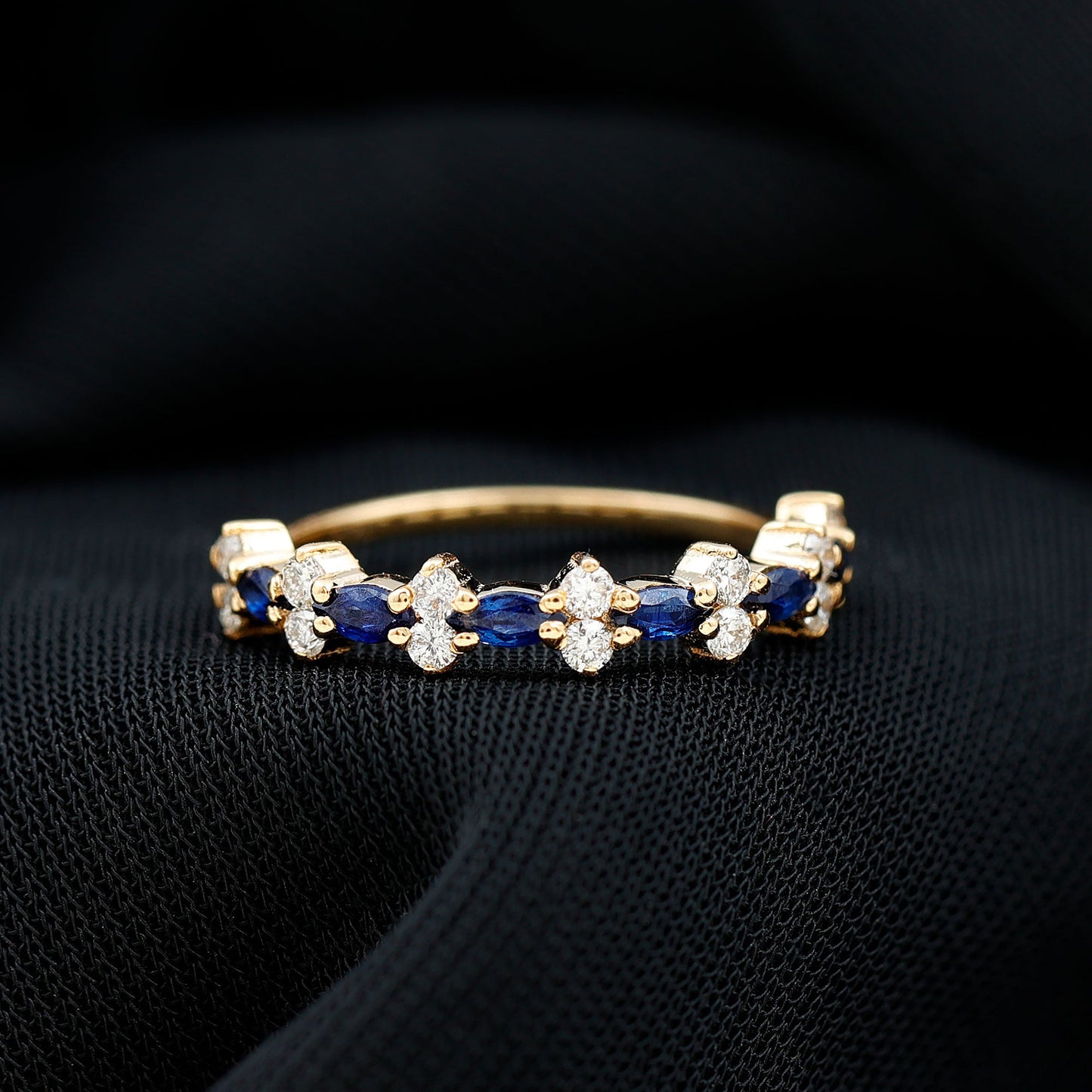 Real Blue Sapphire and Diamond Half Eternity Ring for Women