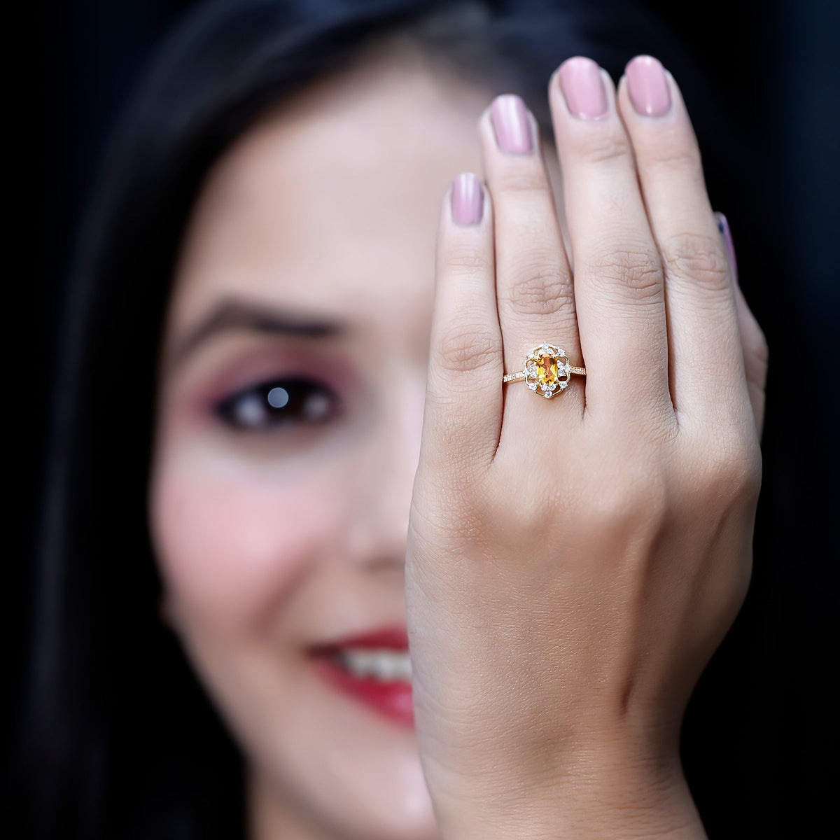 Genuine Citrine Vintage Engagement Ring in Gold Plated Silver