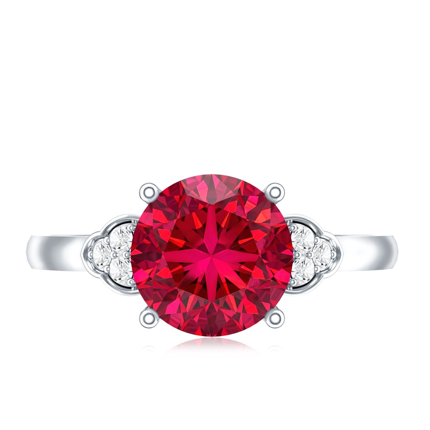 Lab Grown Ruby Solitaire Engagement Ring with Diamond Trio