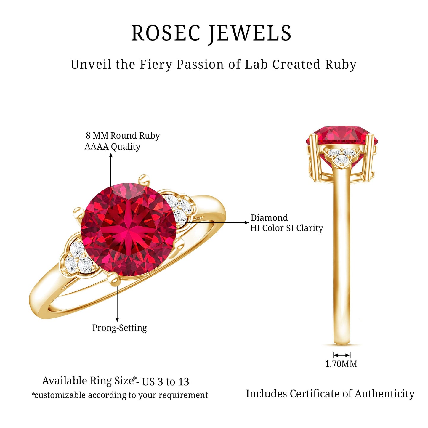 Lab Grown Ruby Solitaire Engagement Ring with Diamond Trio