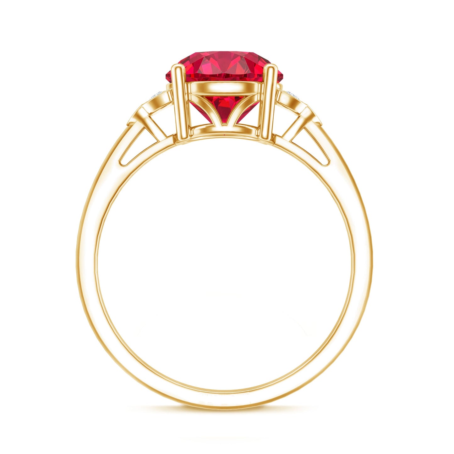 Lab Grown Ruby Solitaire Engagement Ring with Diamond Trio