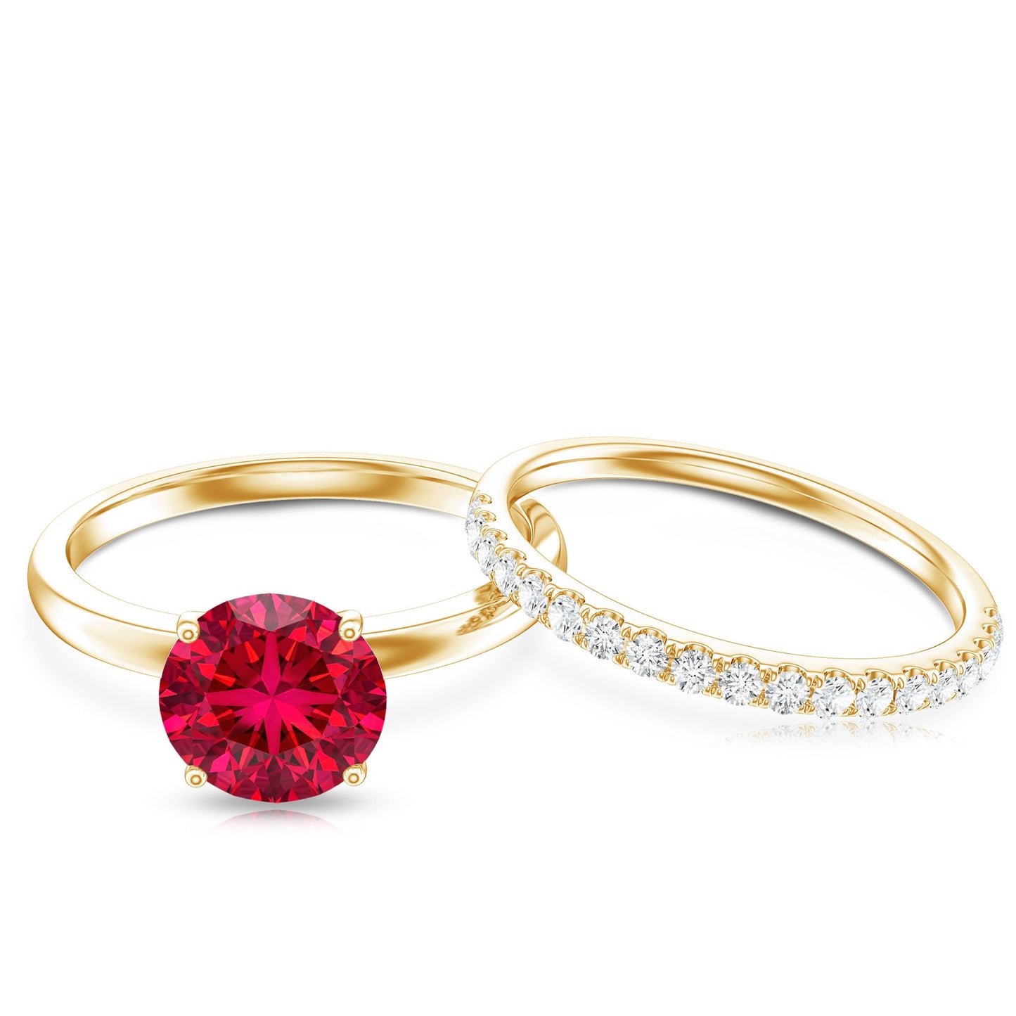 2.3 Carat Solitaire Created Ruby Wedding Ring Set with Diamond