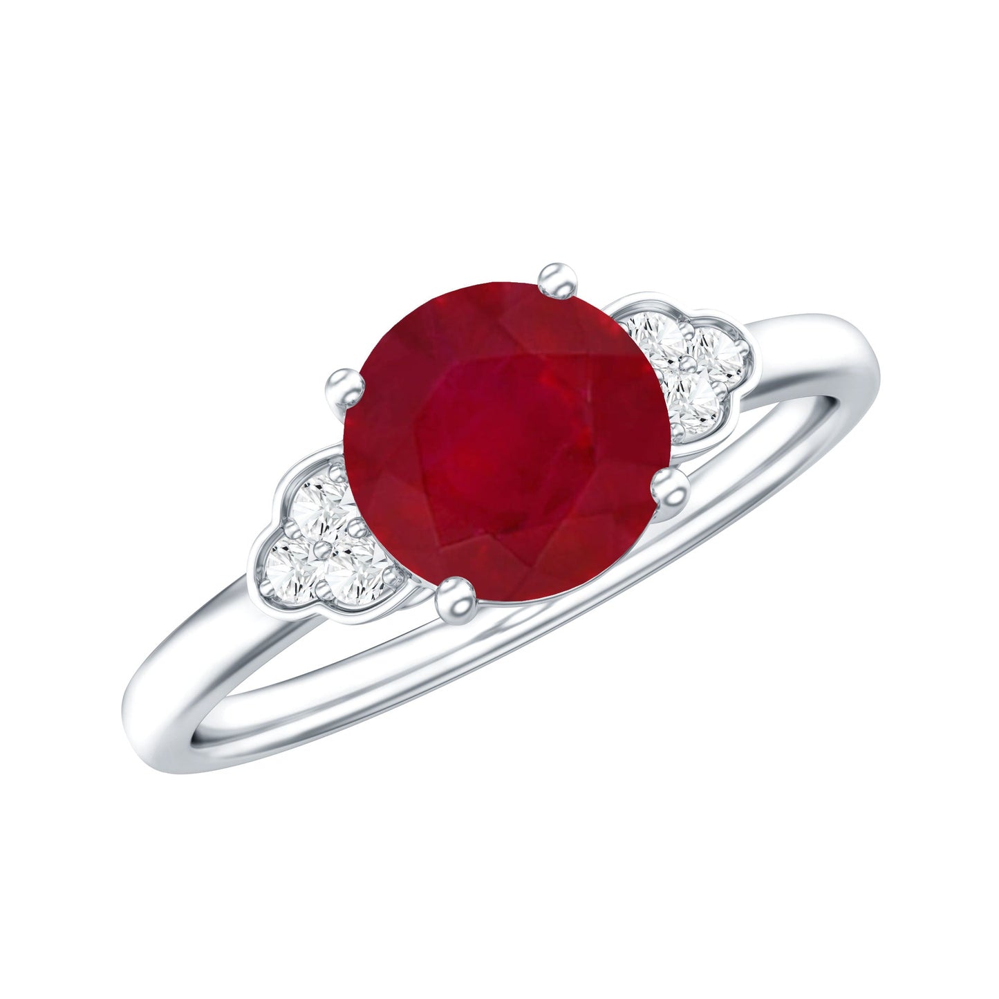Real 0.6 Carat Ruby Promise Ring with Diamond Trio