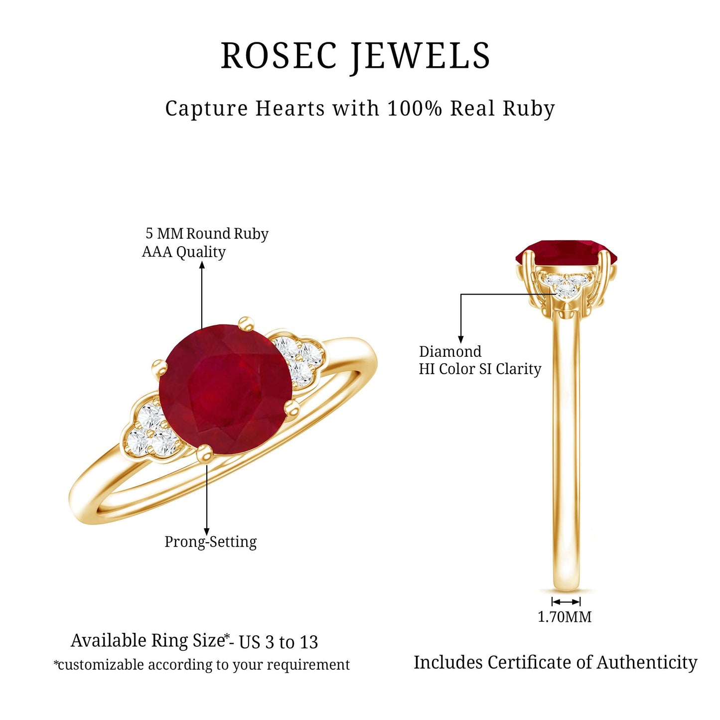 Real 0.6 Carat Ruby Promise Ring with Diamond Trio