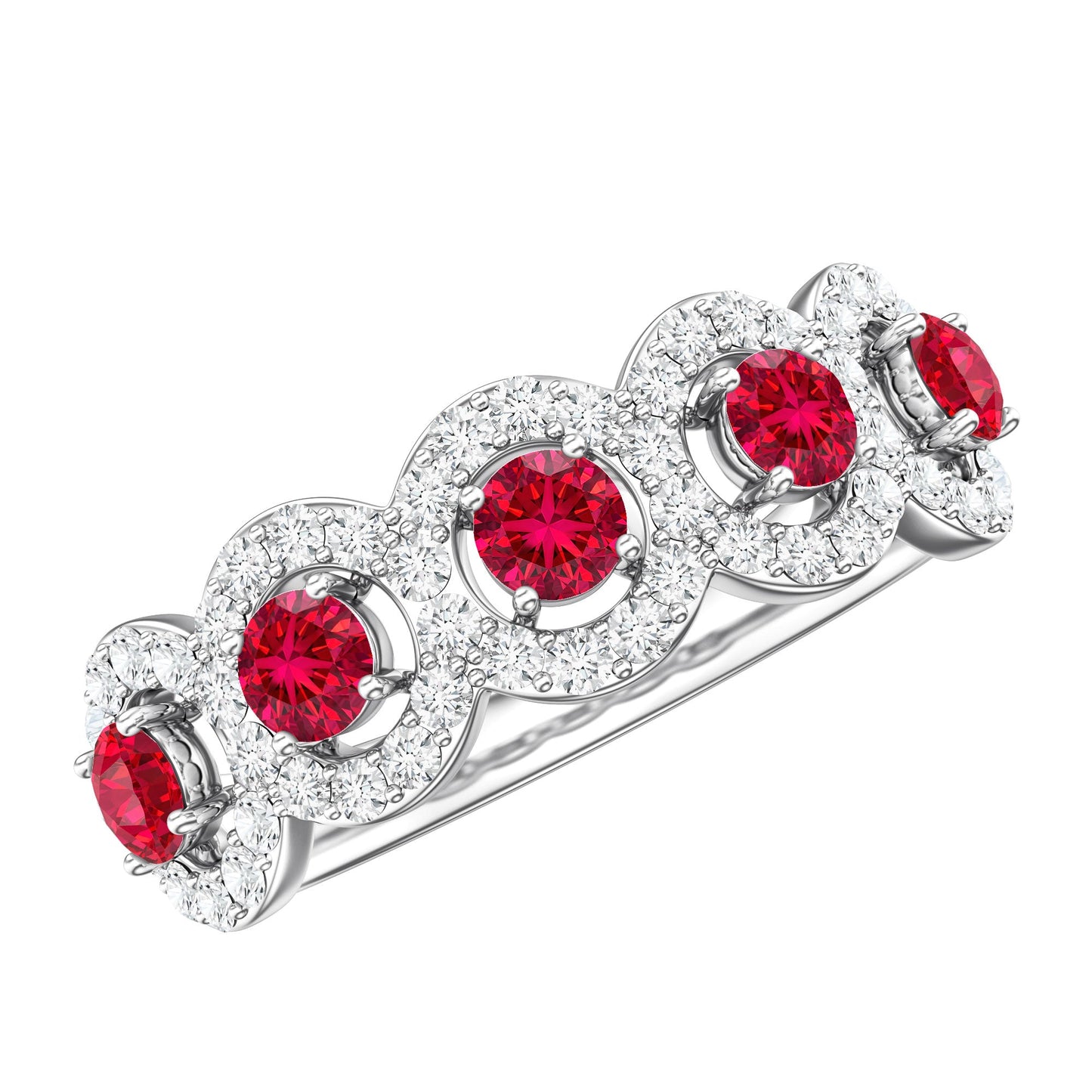 Classic Lab Grown Ruby and Diamond Halo Half Eternity Ring