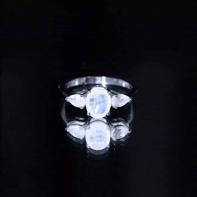 Natural Moonstone Three Stone Engagement Ring
