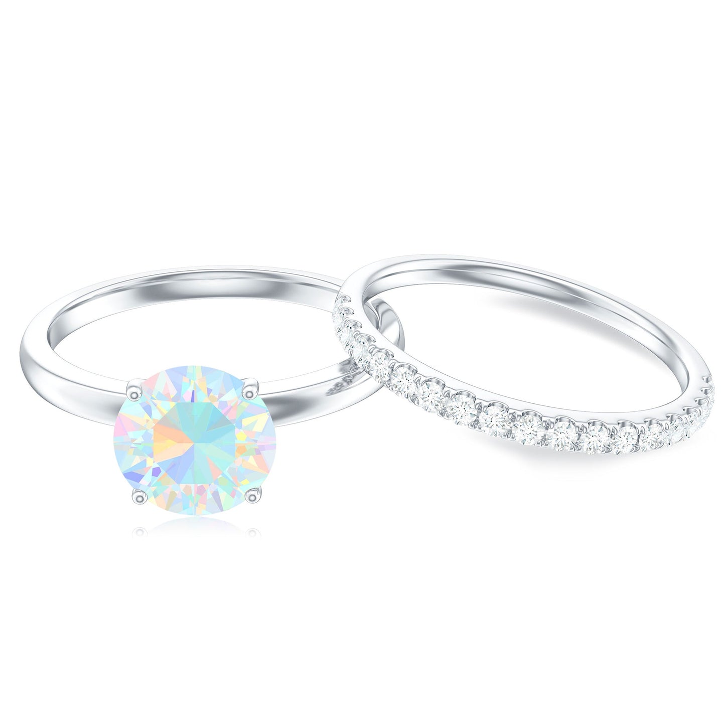 Natural 2 Carat Ethiopian Opal Diamond Solitaire Engagement Wedding Ring Set