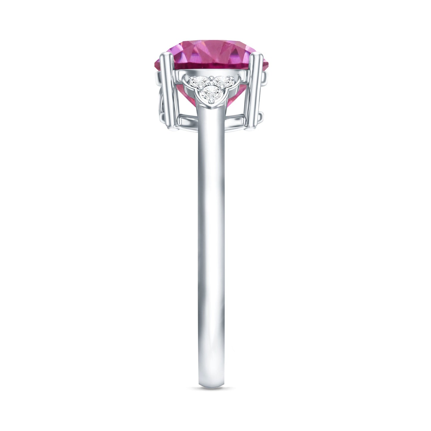 Round Pink Tourmaline Solitaire Engagement Ring with Diamond