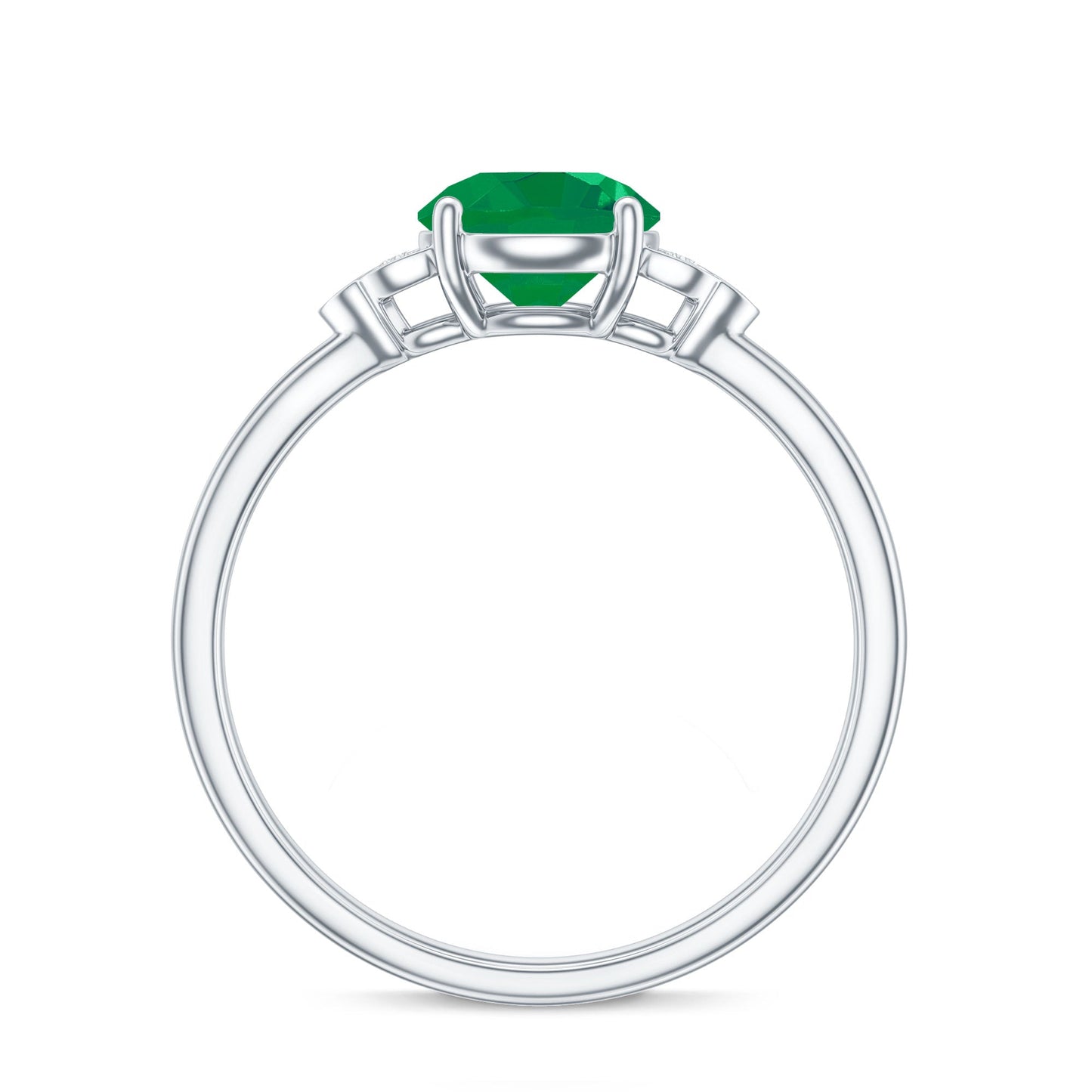 Natural Solitaire Emerald Engagement Ring with Diamond Trio
