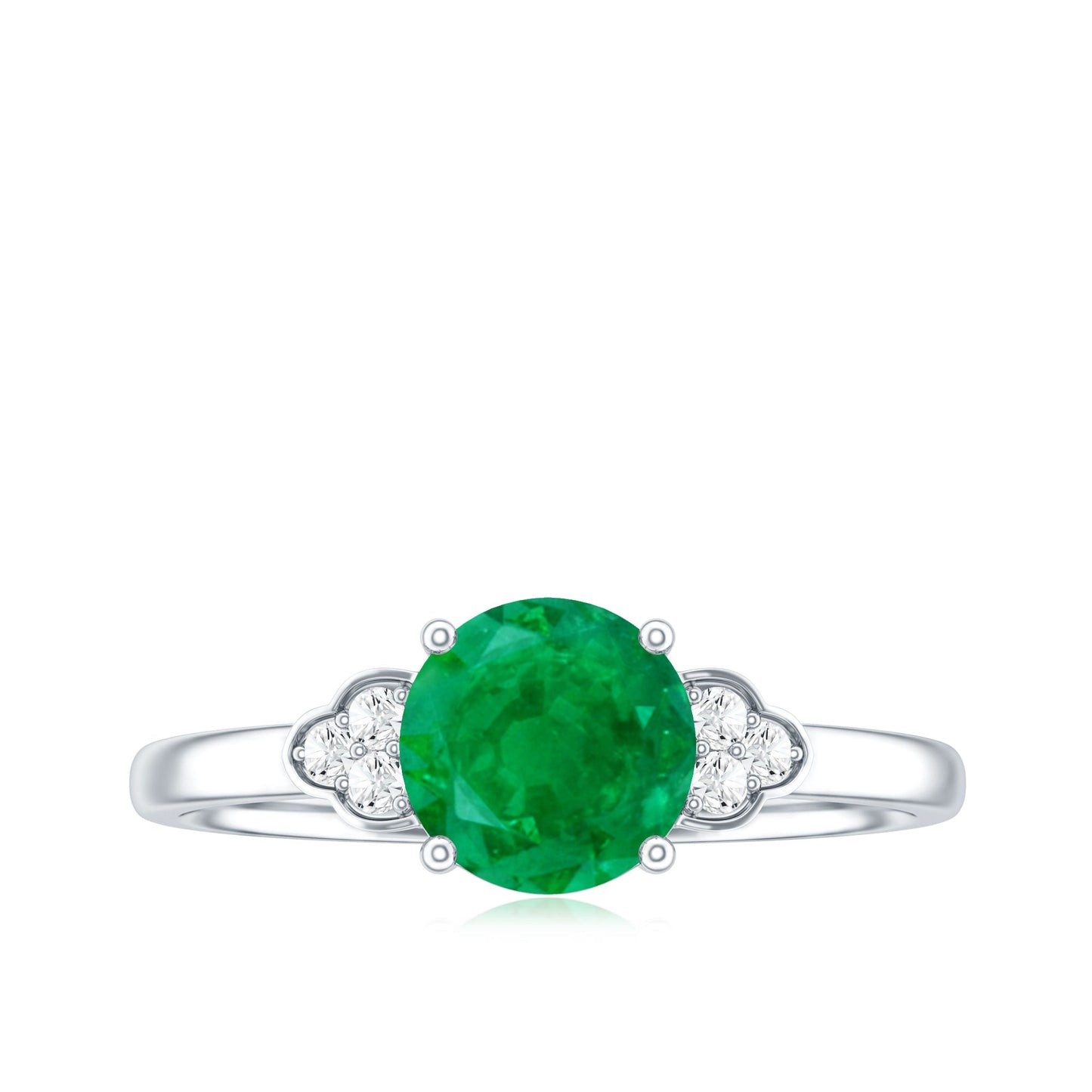 Natural Solitaire Emerald Engagement Ring with Diamond Trio
