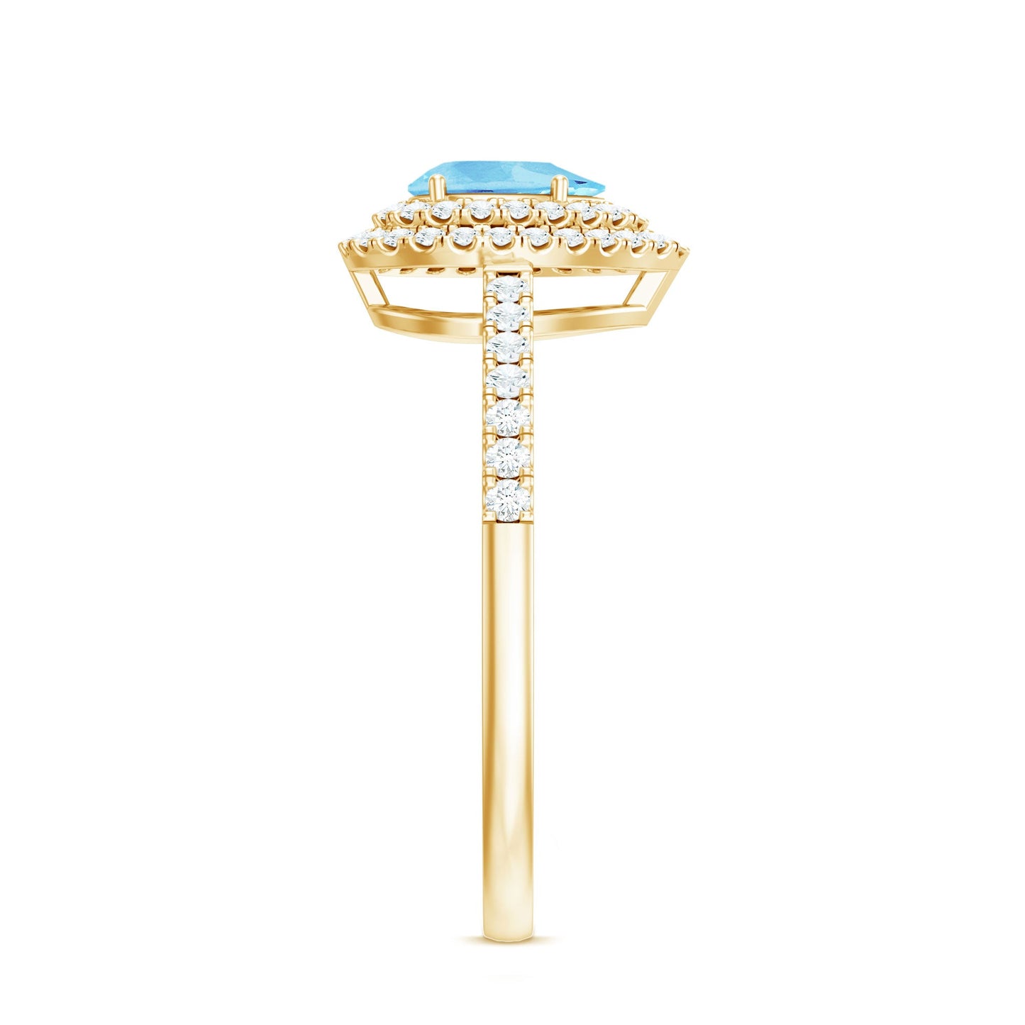 Classic Aquamarine and Diamond Teardrop Engagement Ring with Double Halo