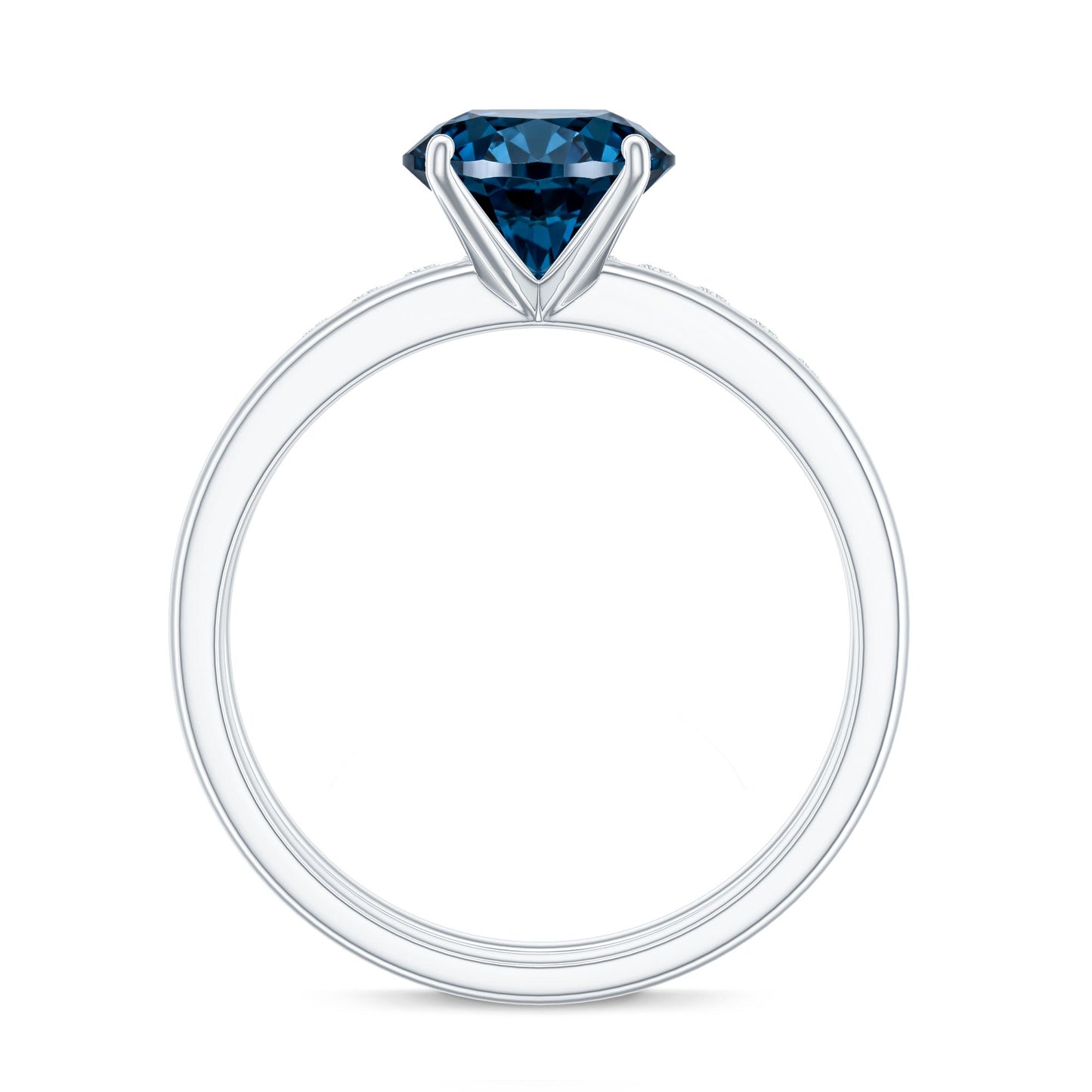 2 Carat Round London Blue Topaz Solitaire Engagement Ring with Diamond Band