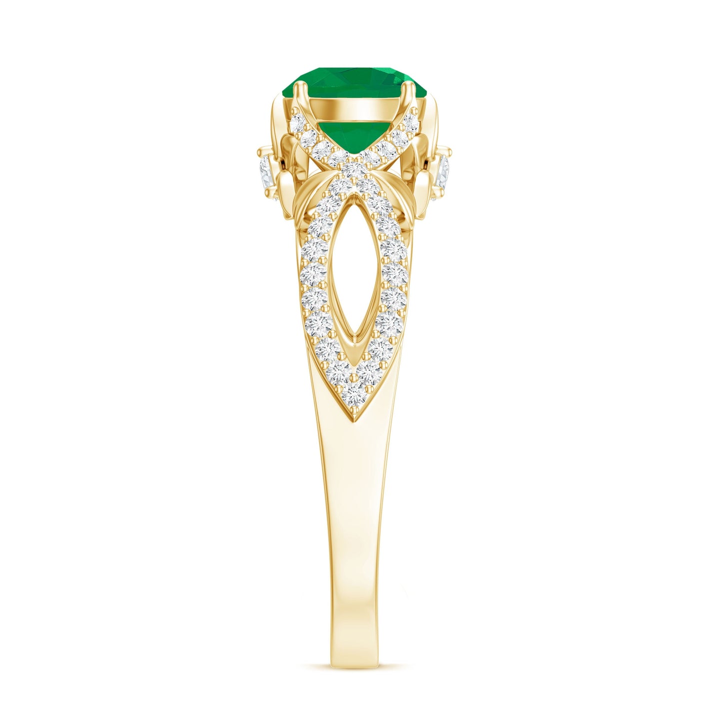 Designer Emerald Crossover Engagement Ring with Diamond