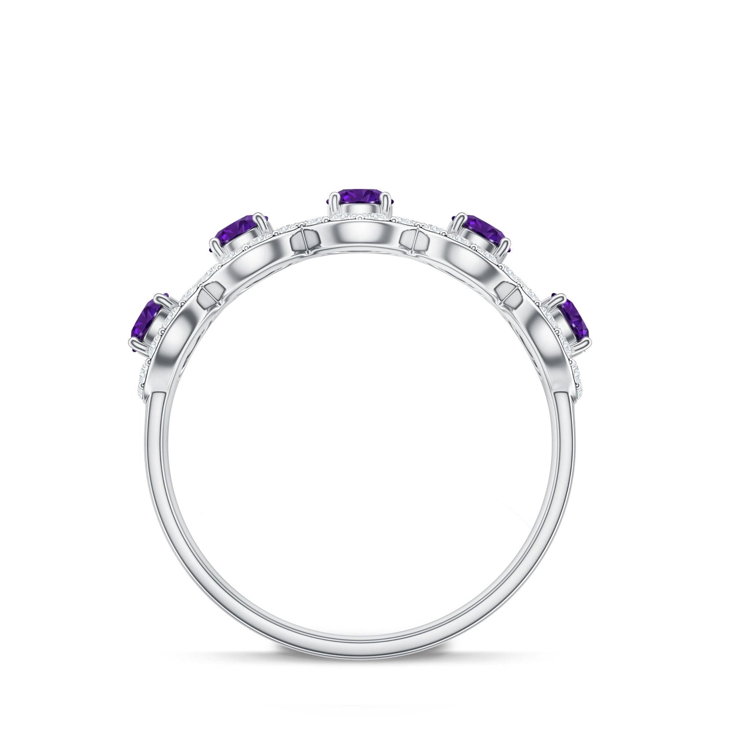 Natural Amethyst Diamond Half Eternity Band Ring for Women