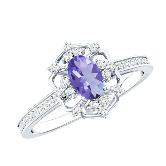 Vintage Looking Tanzanite and Diamond Oval Engagement Ring
