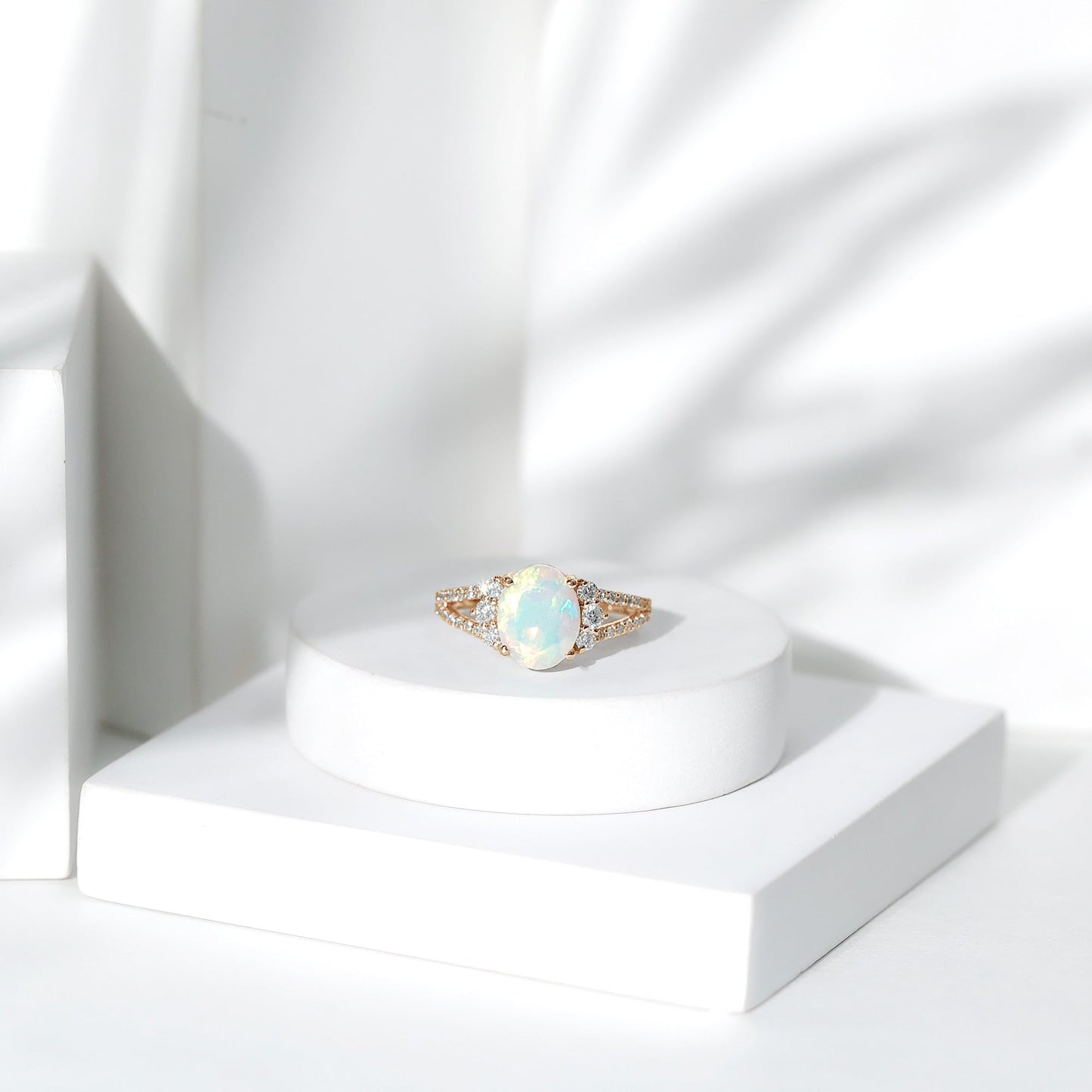 Certified 1.3 Carat Ethiopian Opal Oval Engagement Ring with Diamond
