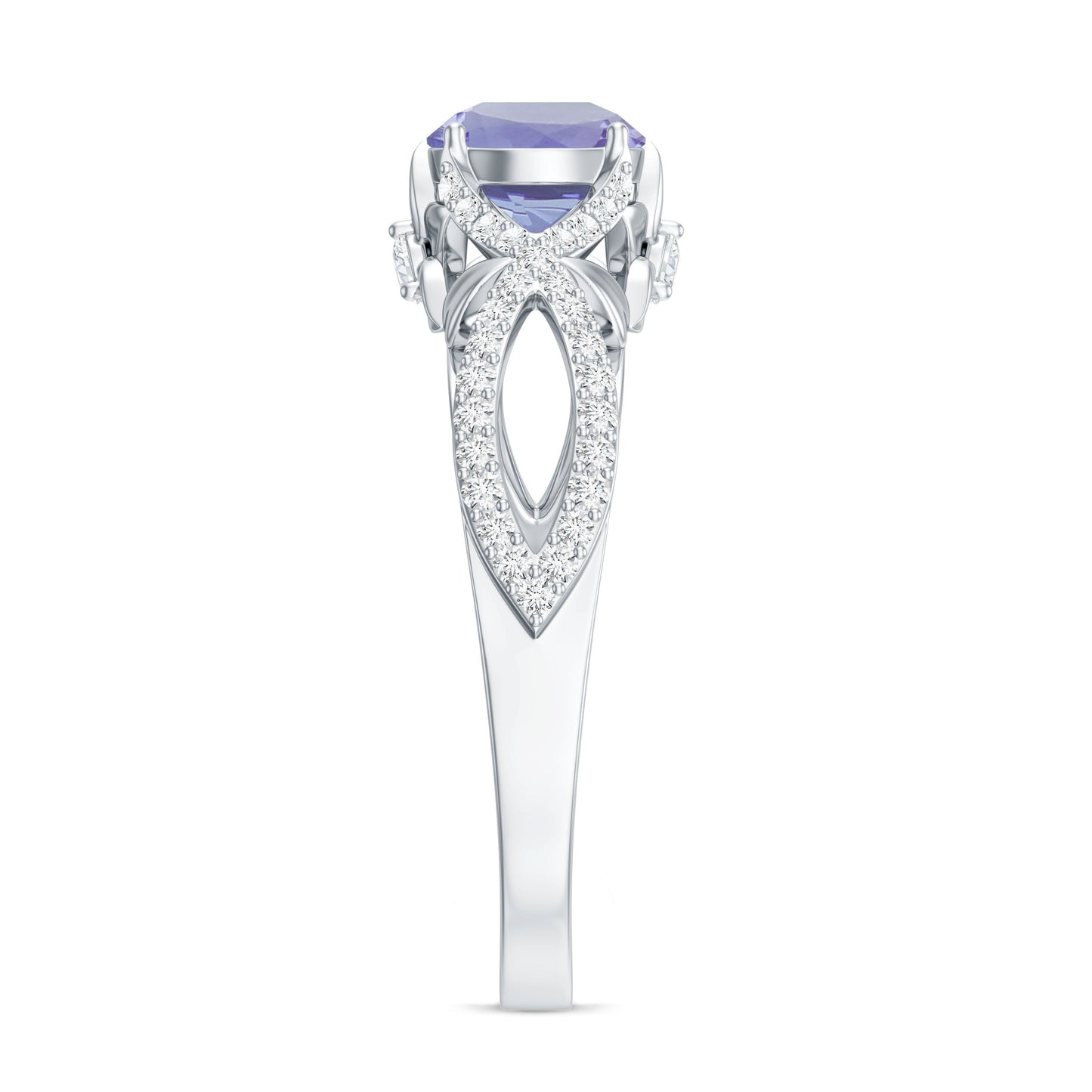 Designer Tanzanite Engagement Ring with Diamond Crossover Shank