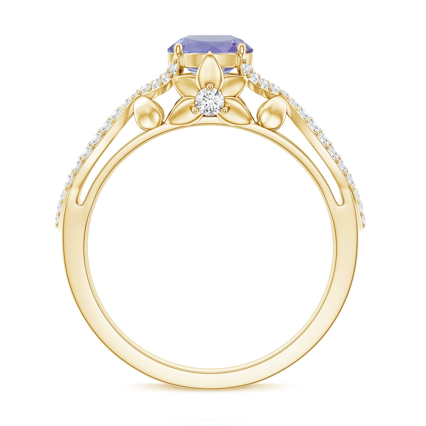 Designer Tanzanite Engagement Ring with Diamond Crossover Shank