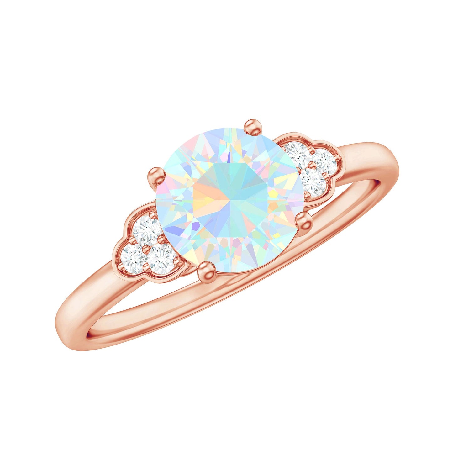 Natural Ethiopian Opal Engagement Ring with Diamond Trio