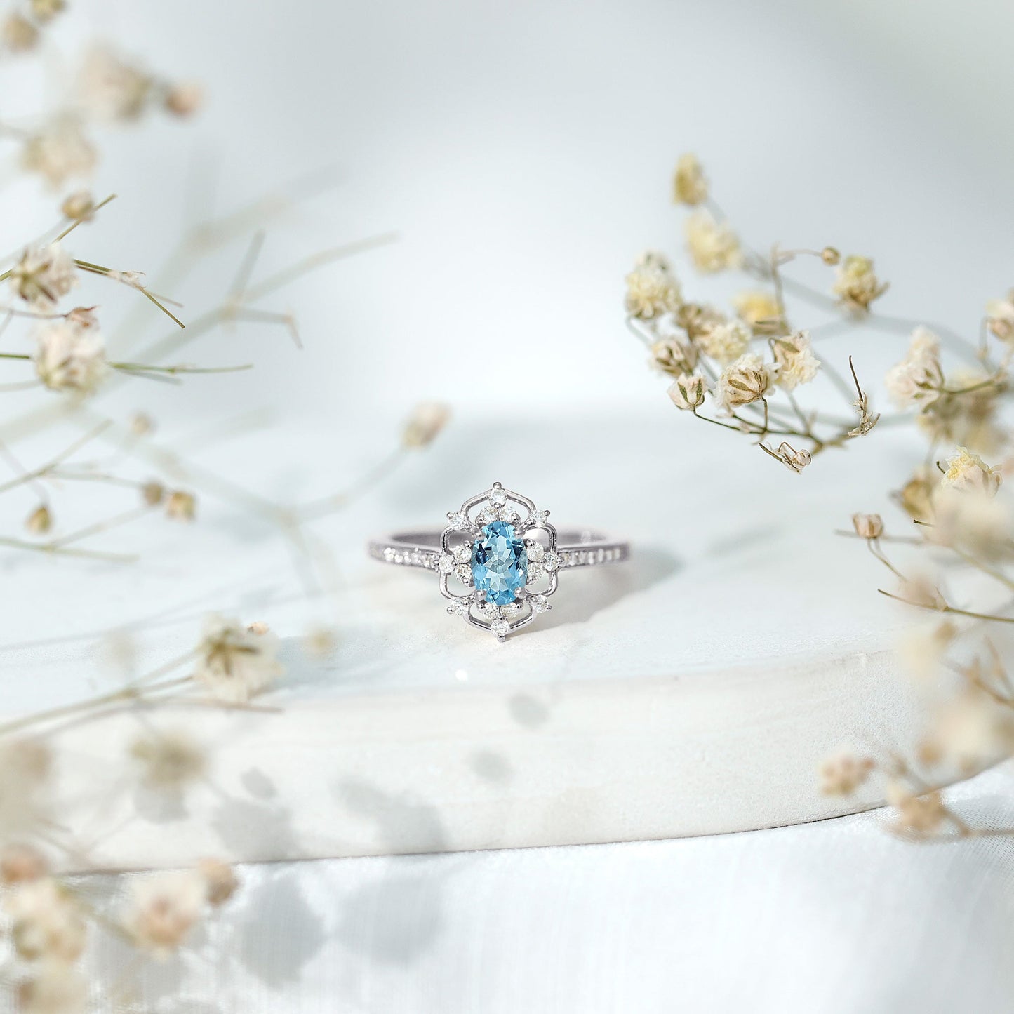 Real Vintage Aquamarine and Diamond Engagement Ring with Certificate
