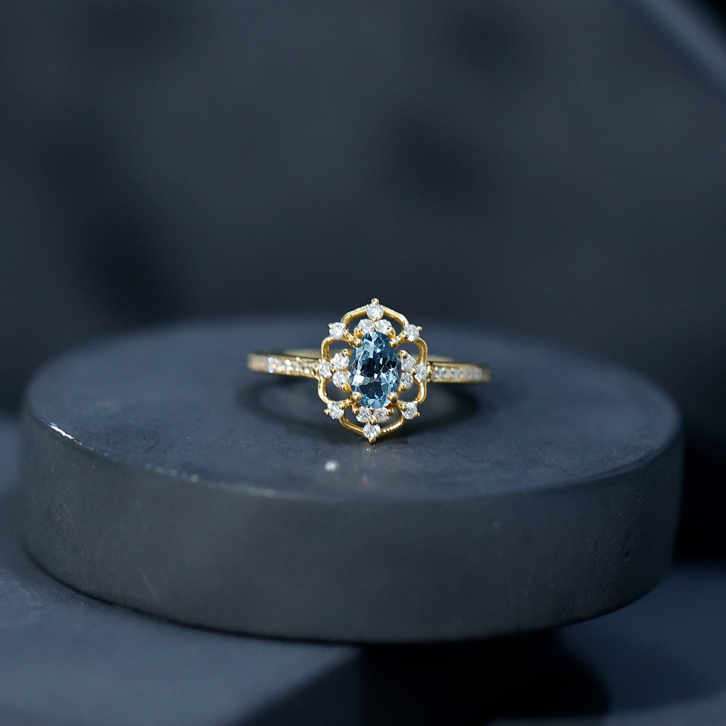 Real Vintage Aquamarine and Diamond Engagement Ring with Certificate