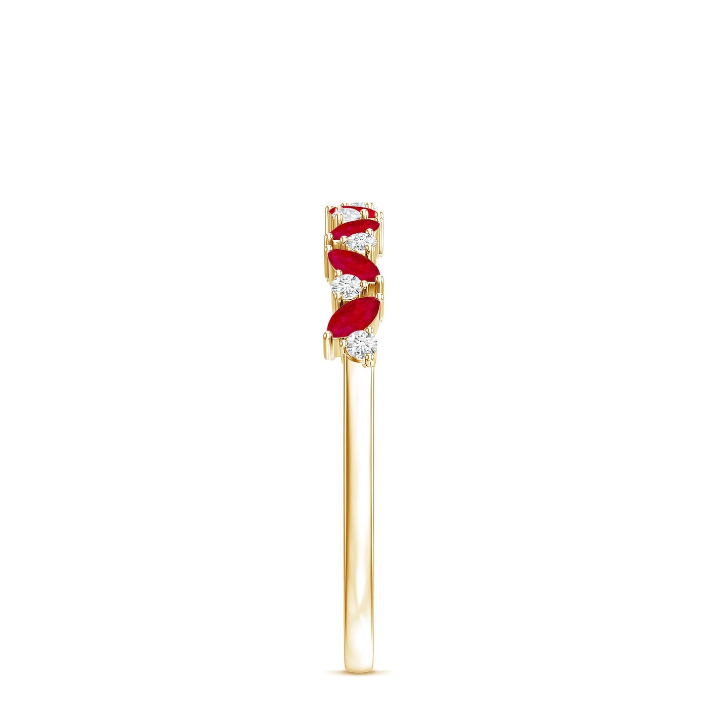 Natural Marquise Ruby Half Eternity Ring with Diamond