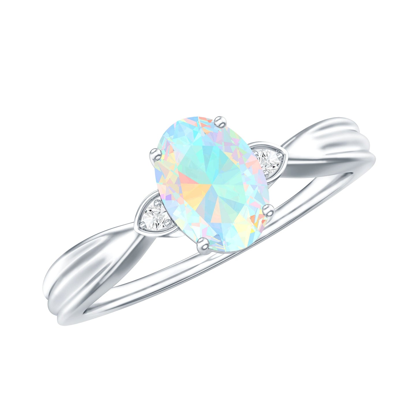 Natural Solitaire Ethiopian Opal Diamond Oval Engagement Ring With Pinched Shank