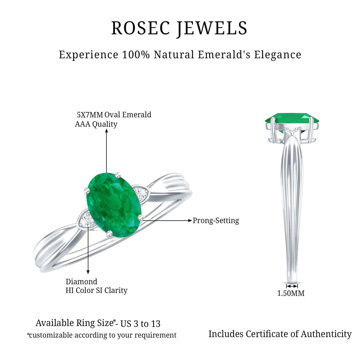 0.7 Carat Oval Cut Emerald Vintage Engagement Ring with Diamond