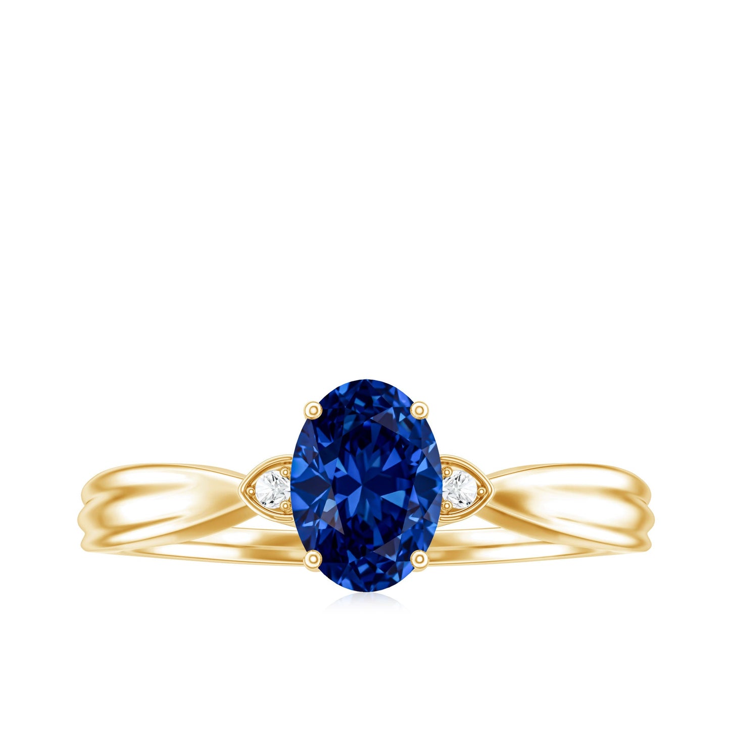 Certified 1 Carat Oval Lab Grown Blue Sapphire Solitaire Engagement Ring with Diamond