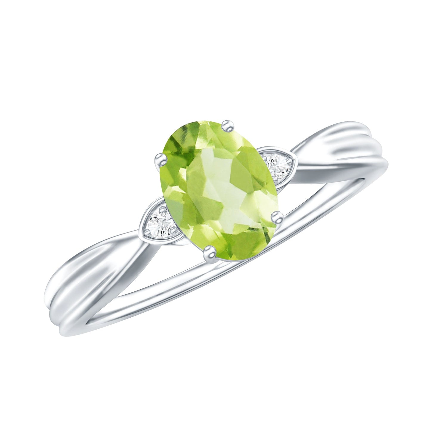 Natural 1 Carat Peridot Oval Engagement Ring with Diamond