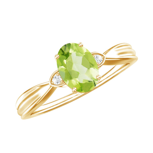 Natural 1 Carat Peridot Oval Engagement Ring with Diamond