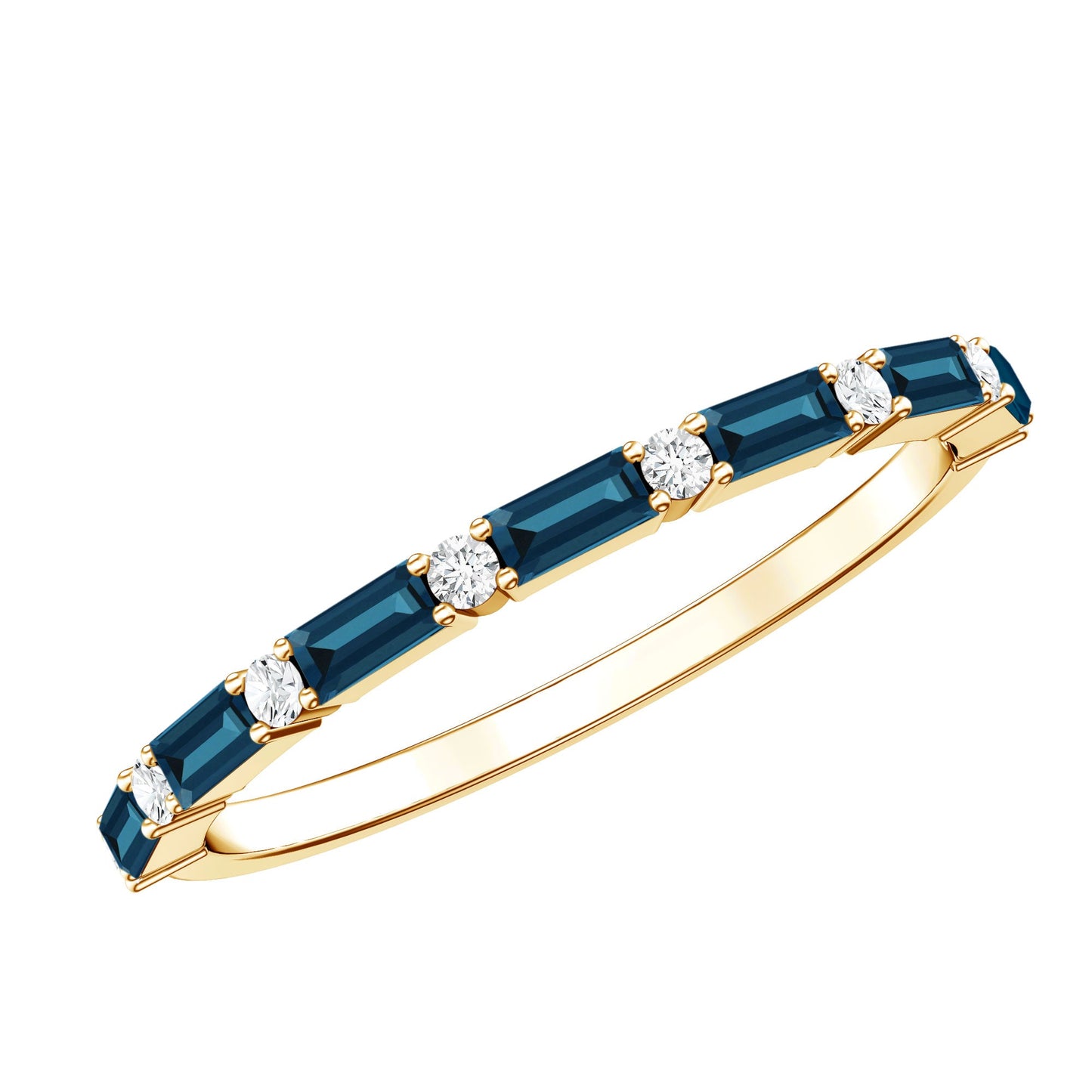 Baguette London Blue Topaz and Diamond Stackable Band Ring
