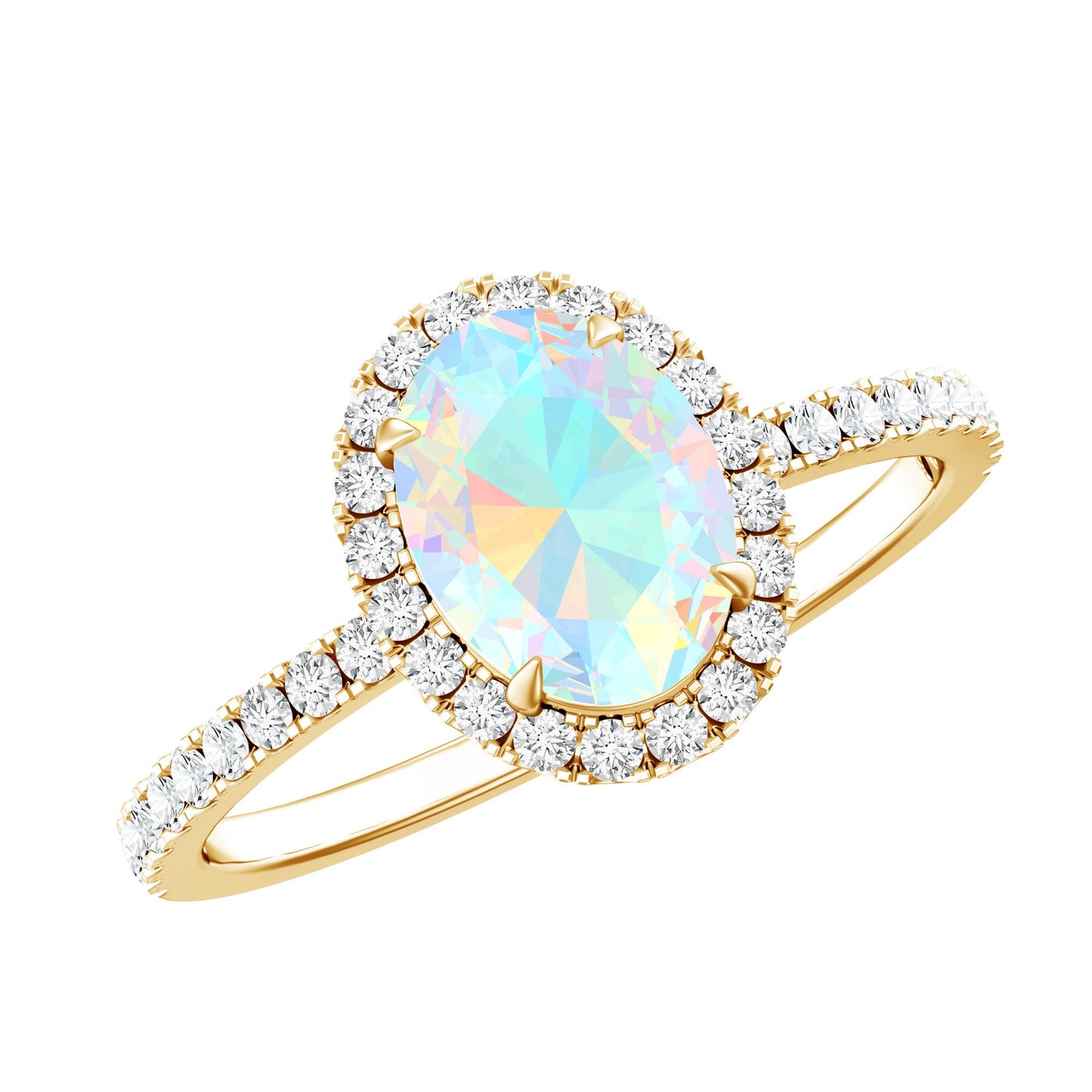 Certified Real 1.2 Carat Ethiopian Opal Oval Engagement Ring with Diamond Halo