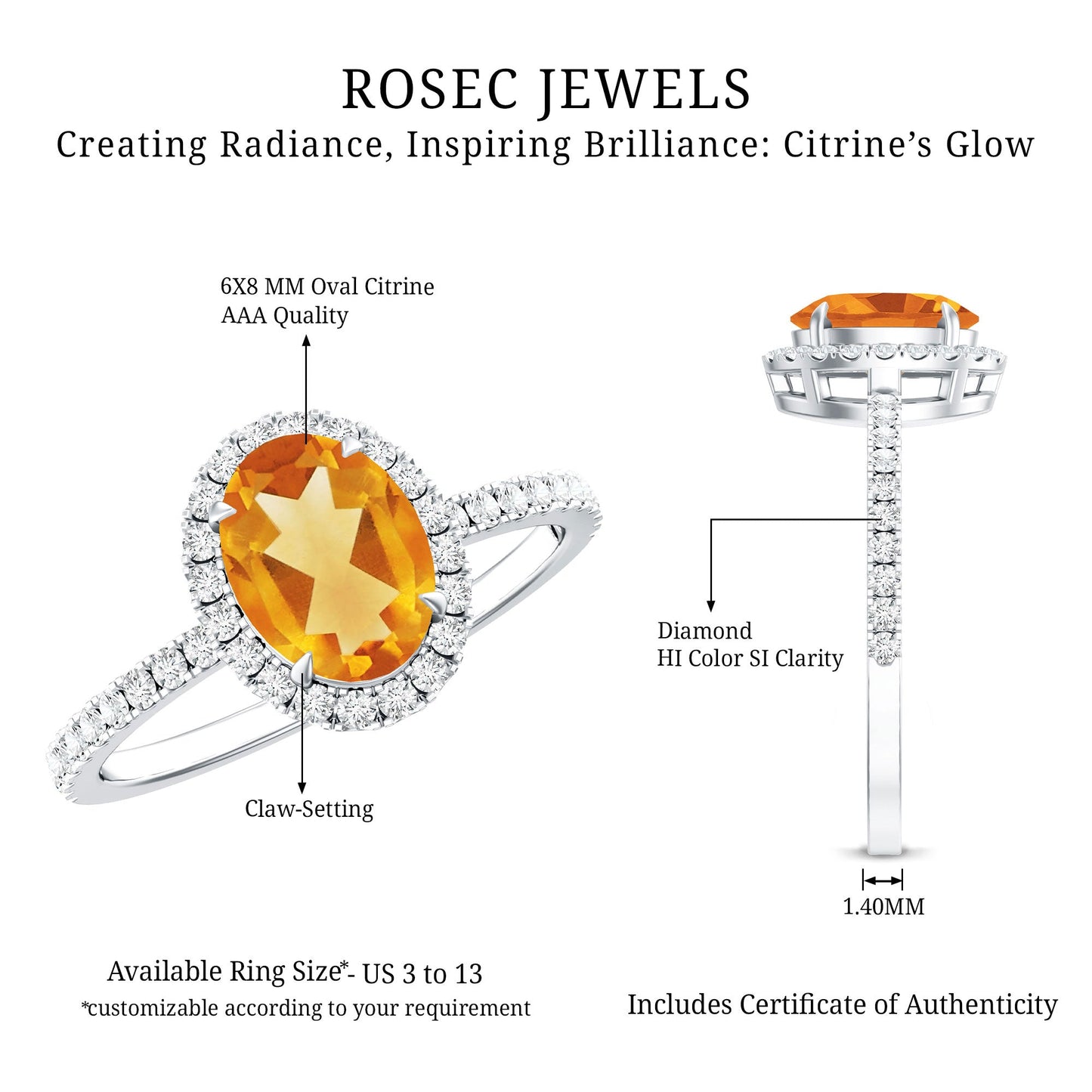 Certified Real 1 Carat Citrine Oval Engagement Ring with Diamond Halo
