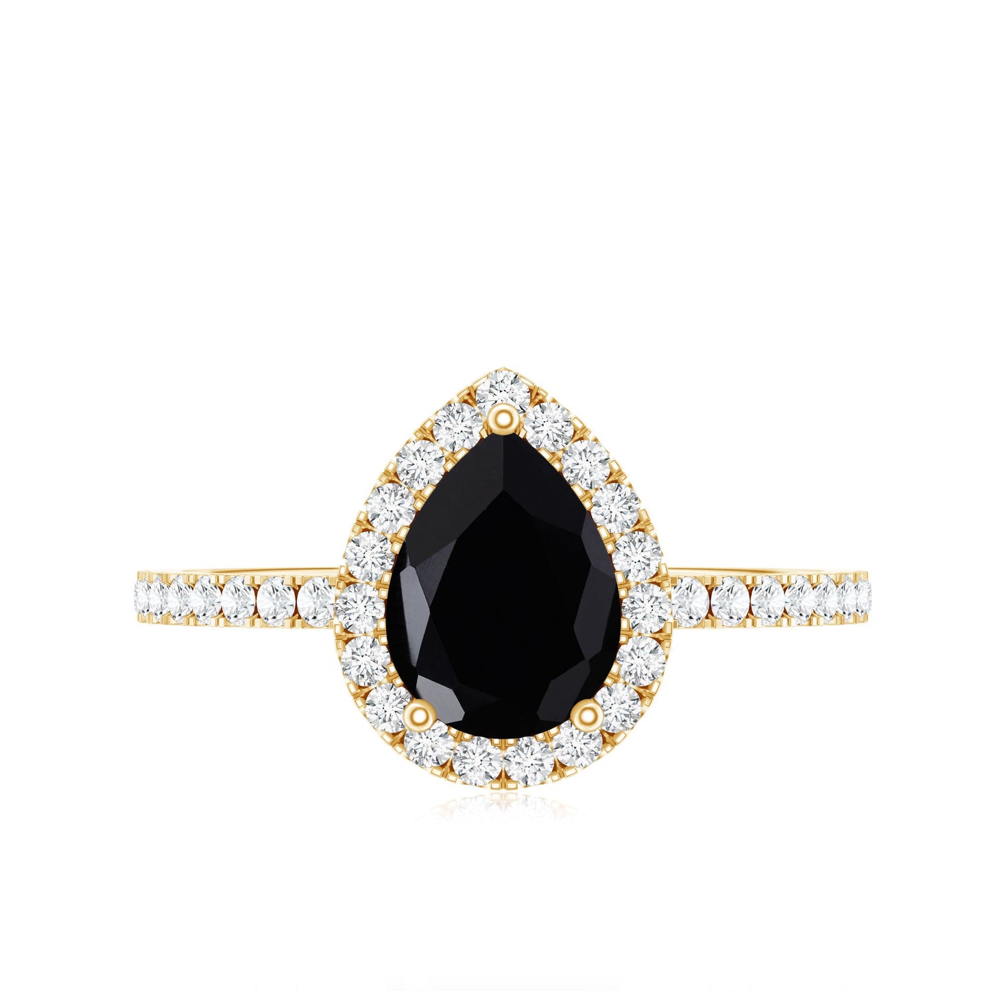 Genuine Black Onyx Teardrop Engagement Ring with Diamond