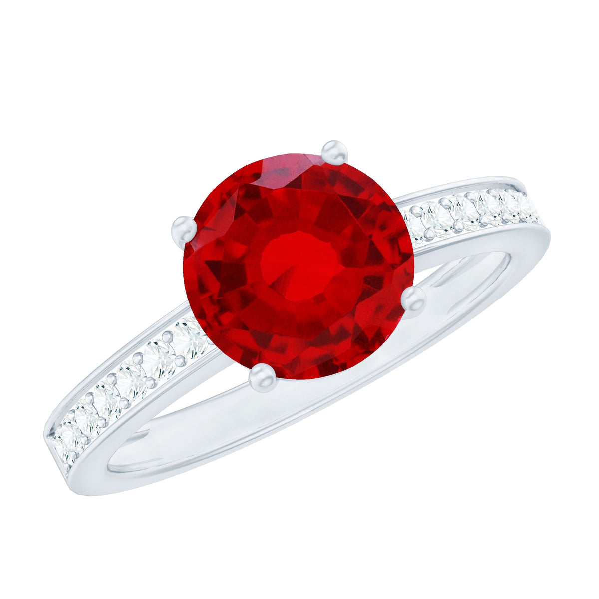 Lab Grown Ruby Simple Solitaire Engagement Ring with Diamond
