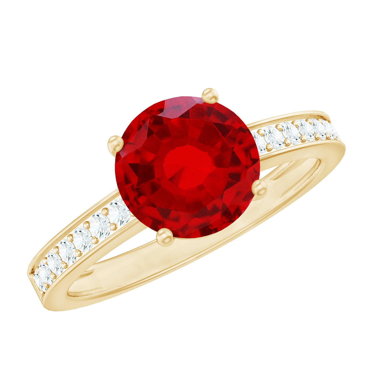 Lab Grown Ruby Simple Solitaire Engagement Ring with Diamond