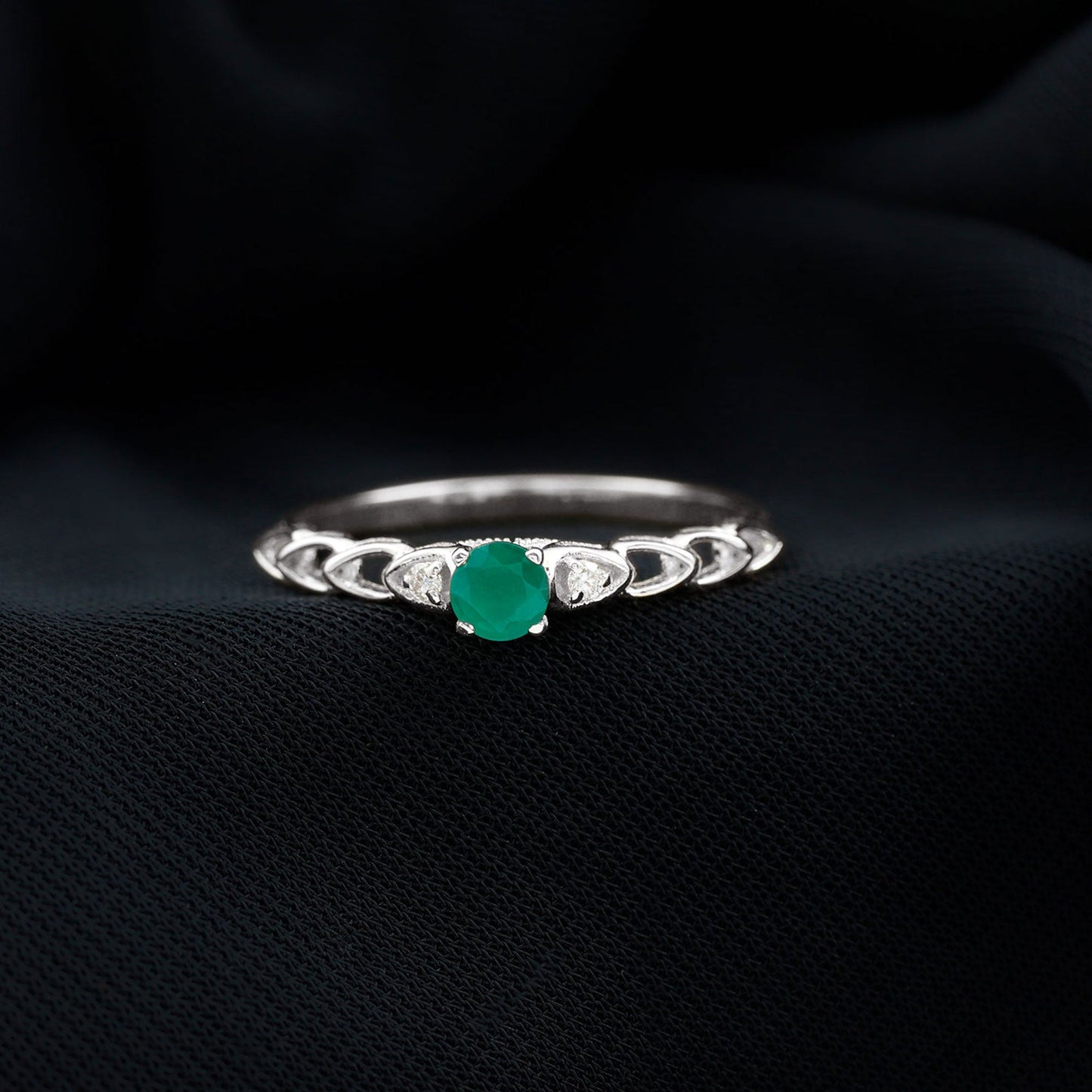 Genuine Emerald and Diamond Designer Promise Ring