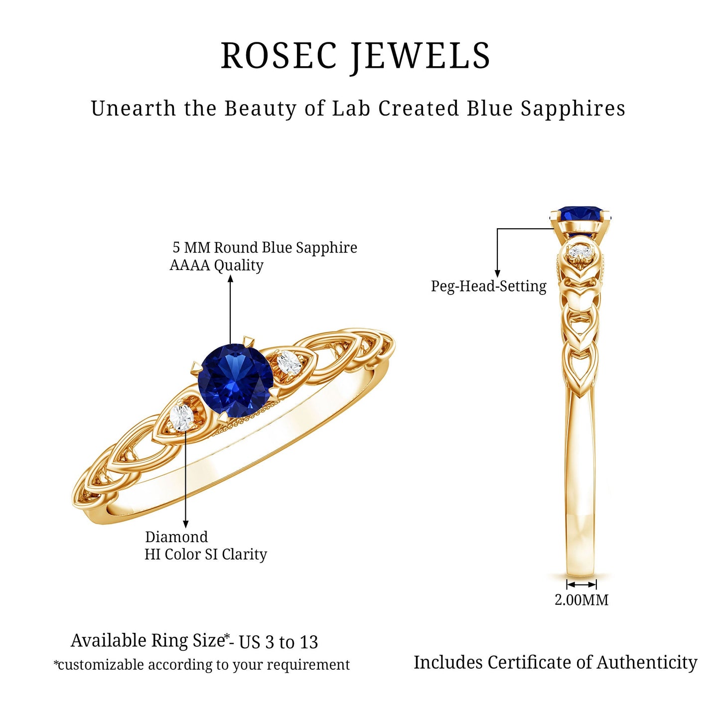 Certified 0.6 Carat Lab Grown Blue Sapphire Diamond Promise Ring