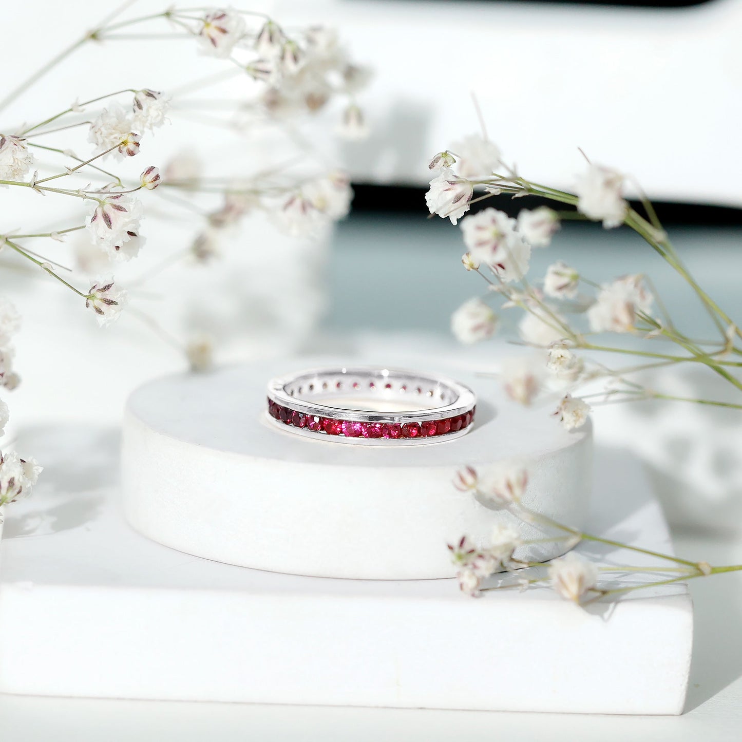 Channel Set Round Lab Created Ruby Eternity Band Ring for Women