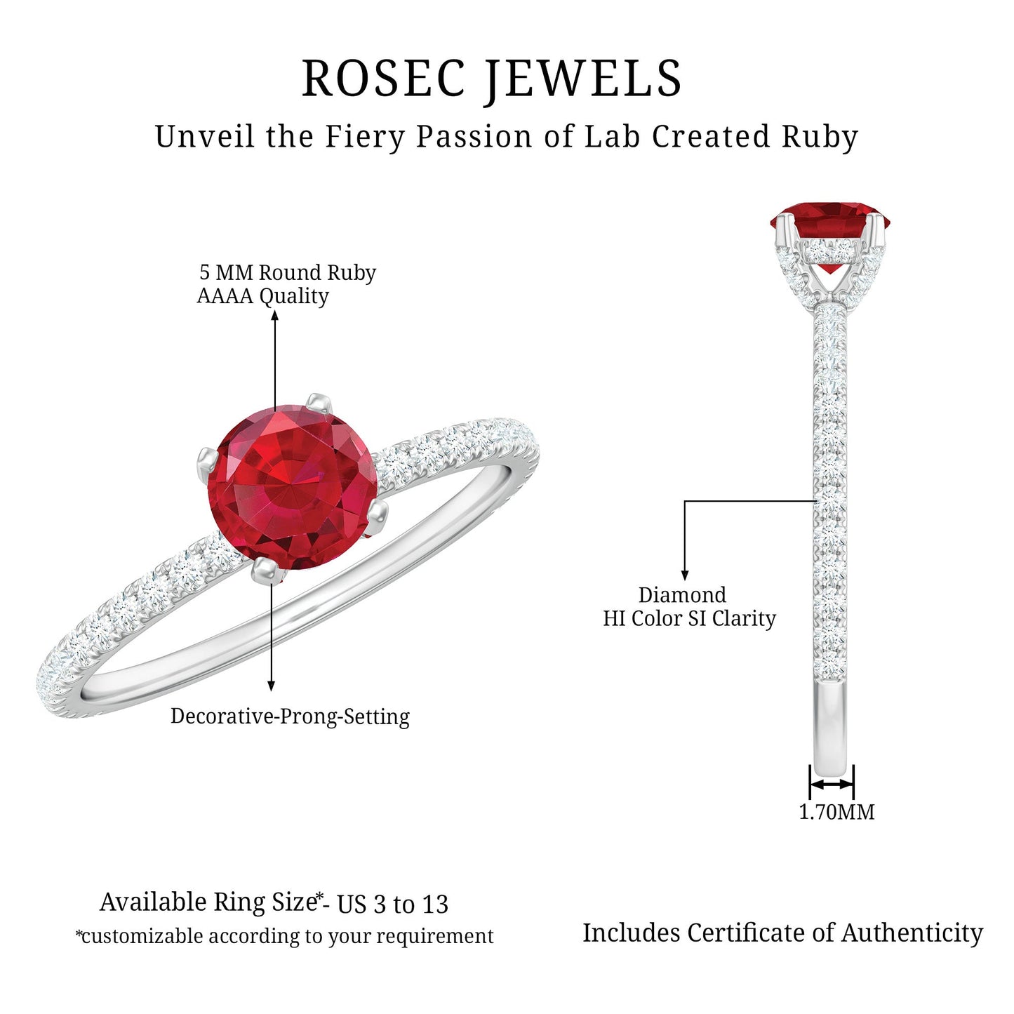 Lab Created Ruby Engagement Ring with Diamond Side Stones