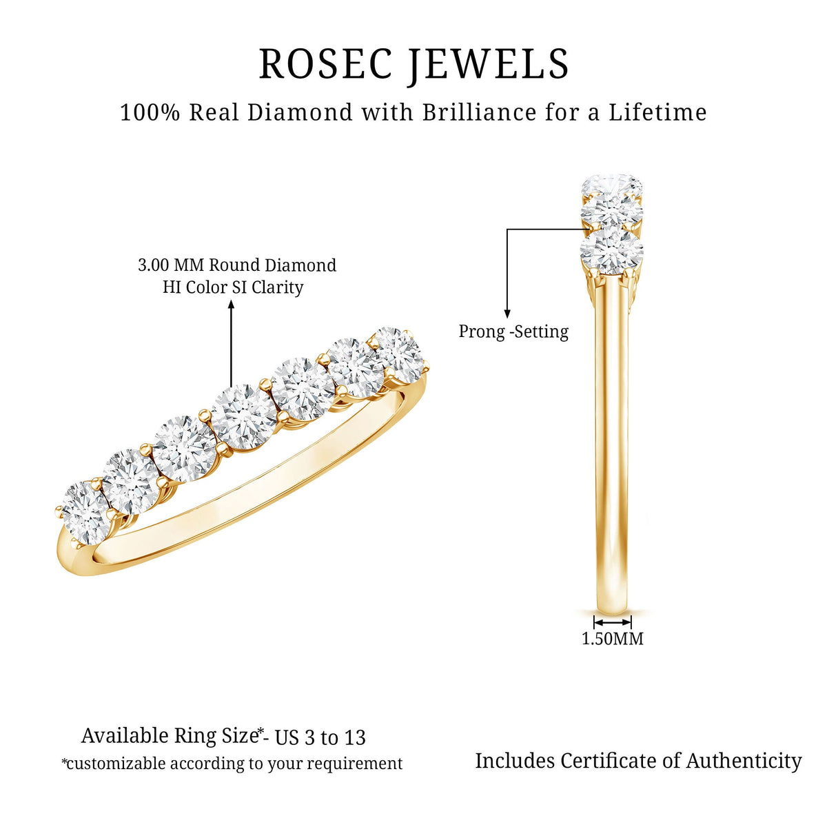 Natural Diamond Half Eternity Band Ring for Women