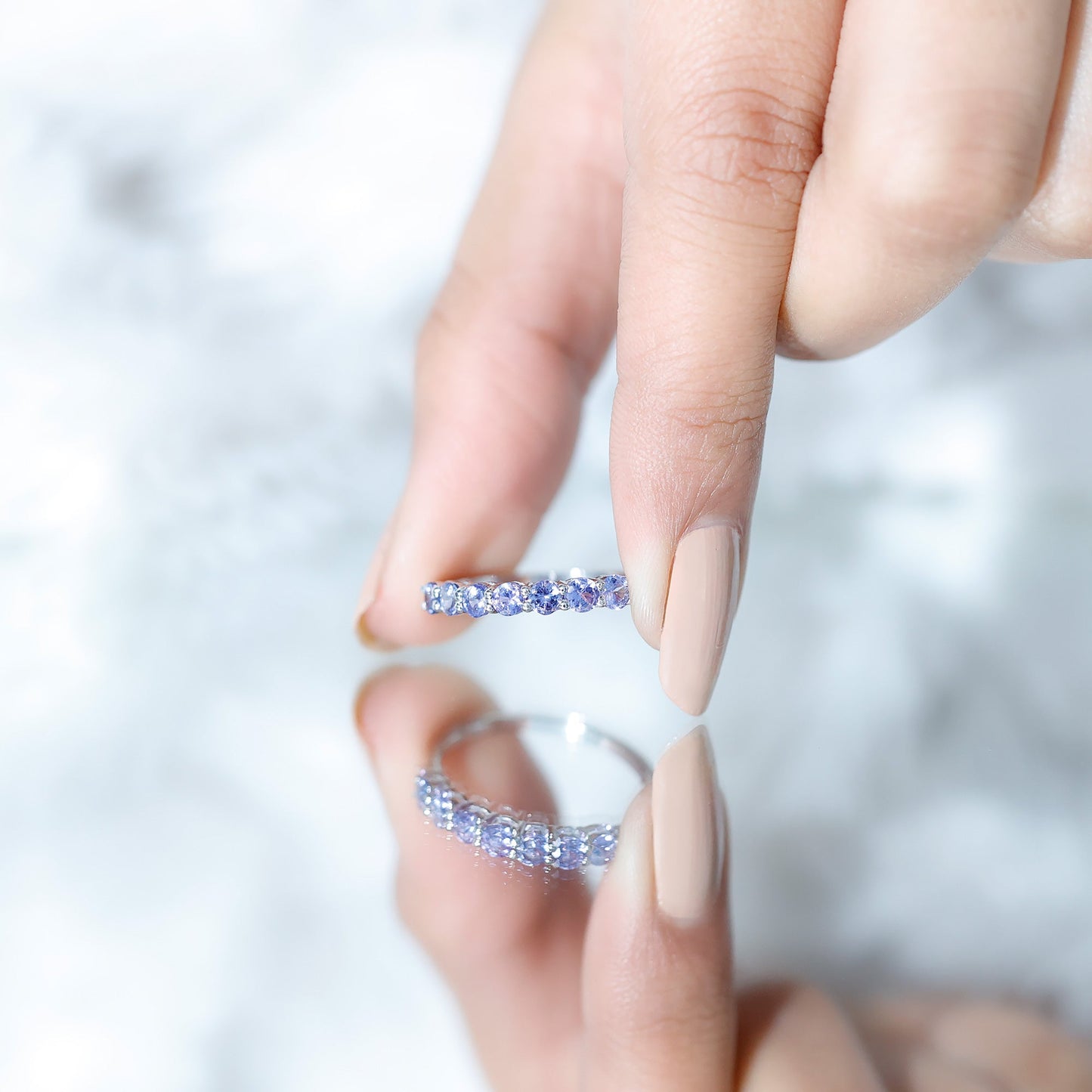 Certified Real Tanzanite Half Eternity Ring for Anniversary