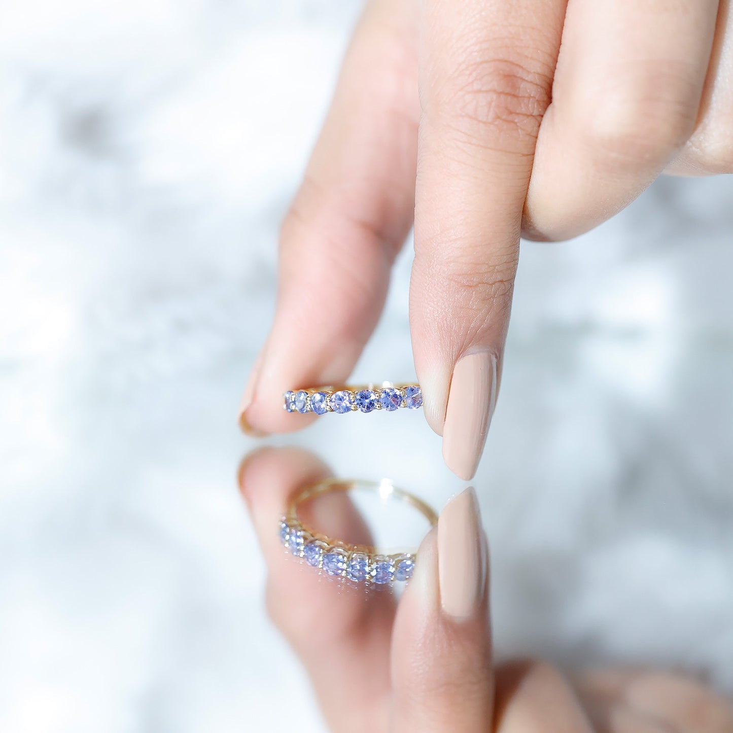 Certified Real Tanzanite Half Eternity Ring for Anniversary