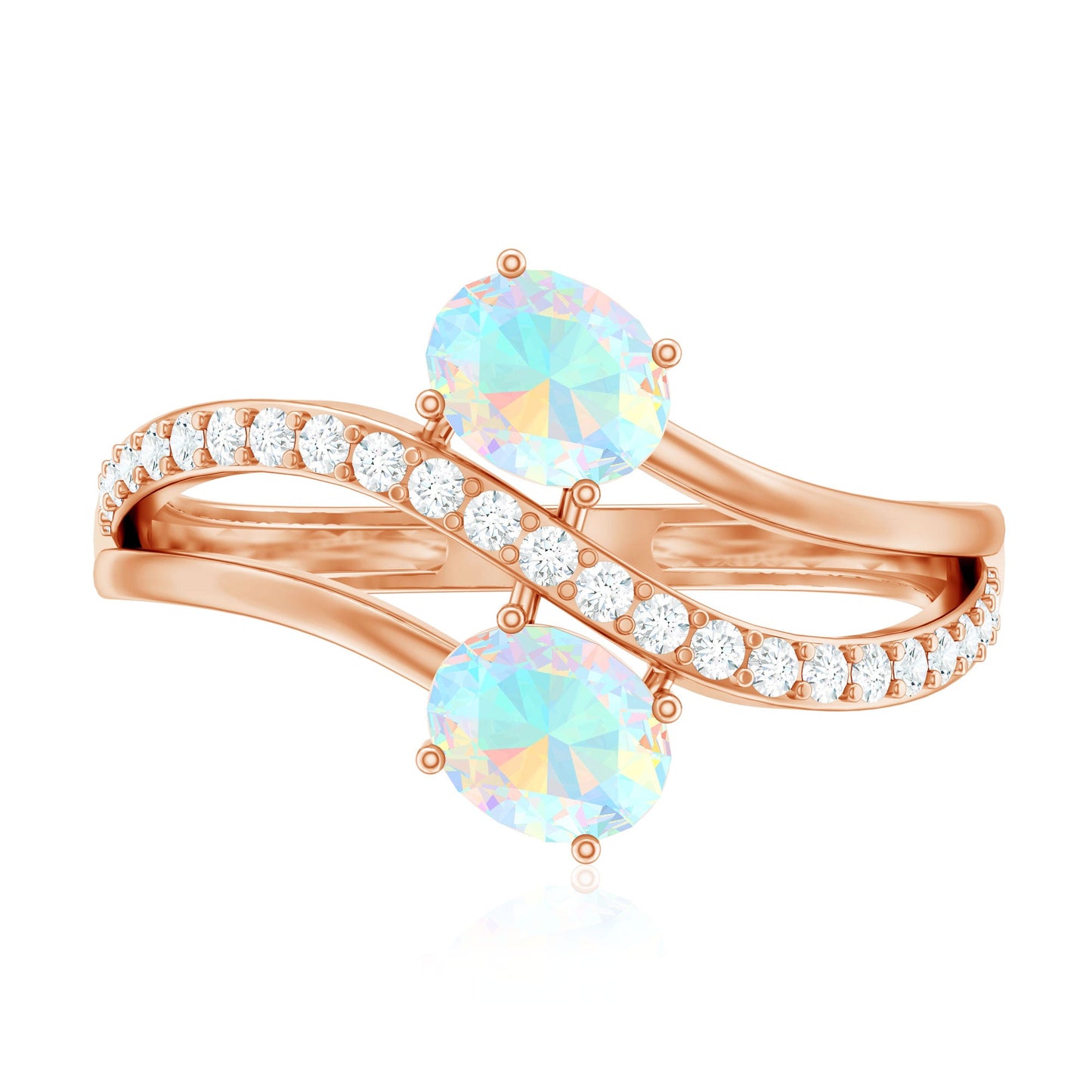 Natural Oval Ethiopian Opal Diamond Toi Et Moi Engagement Ring with Bypass Shank