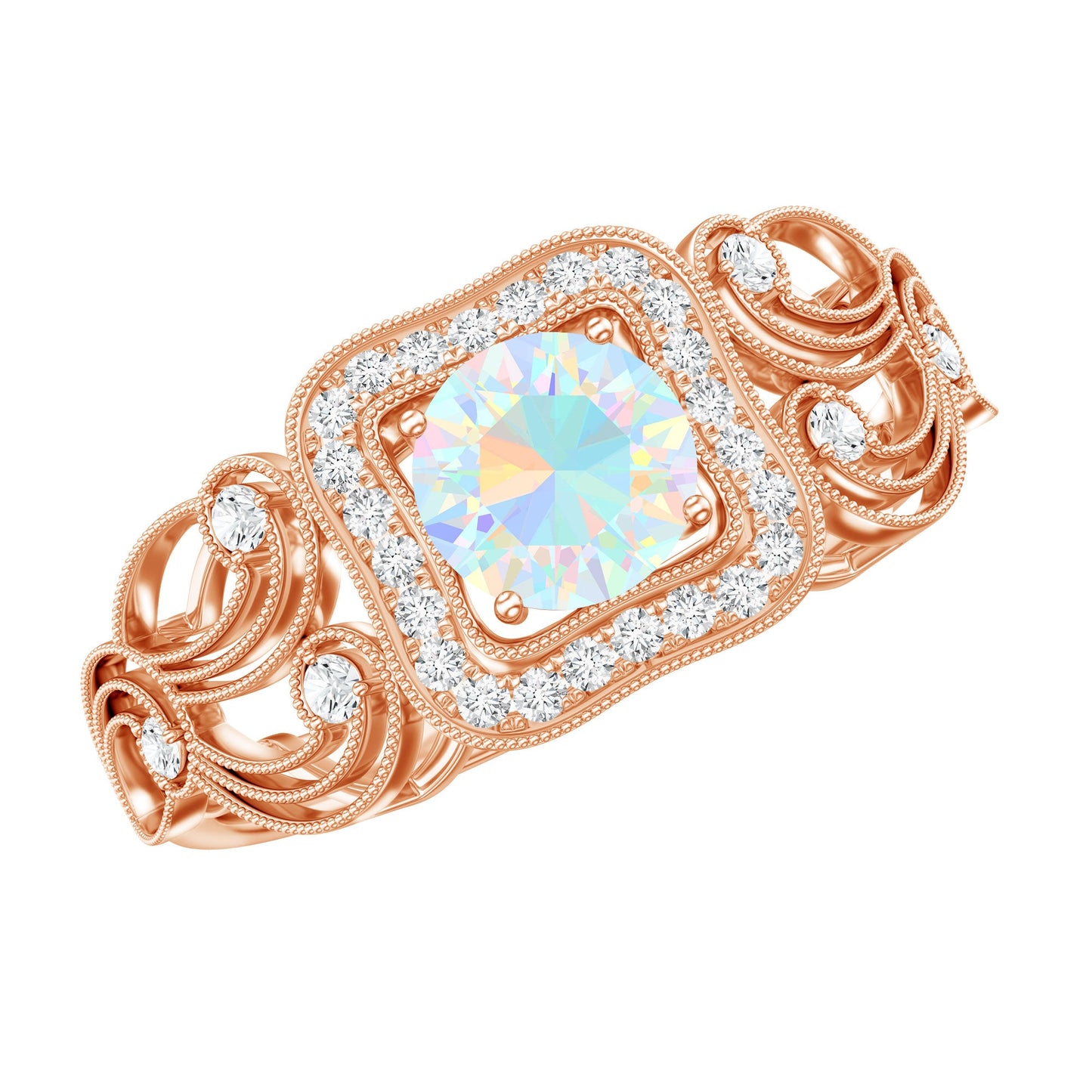 Certified Real Ethiopian Opal Retro Engagement Ring with Diamond